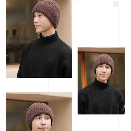Winter Hats For Men Thickened Knitted Beanie Ear Protection Solid Color Cold Hat Keep Warm Baggy Cap Male Korean Elastic New
