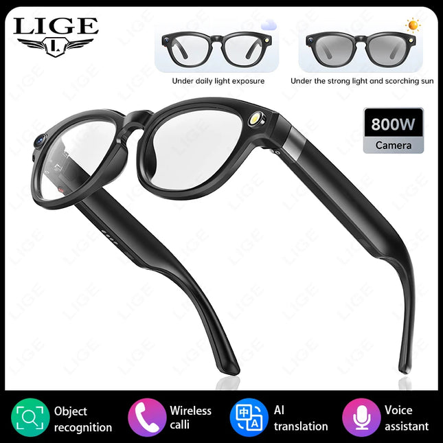 LIGE AI Smart Glasses 4K HD Camera 32GB Memory BT Call Voice Assistant Translate Touch Control Music Player sunglasses Men Women
