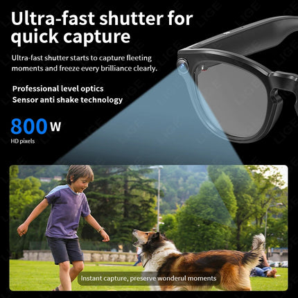 LIGE AI Smart Glasses 4K HD Camera 32GB Memory BT Call Voice Assistant Translate Touch Control Music Player sunglasses Men Women