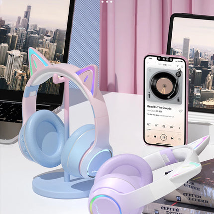 RGB Cat Ear Bluetooth Headphones For Girls Gradient Wireless Headphones With Microphone Stereo Music Game Earphones Kids Gifts