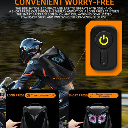 LOY Owl Design LED Display Smart Screen Motorcycle Cycling Backpack Bluetooth Control DIY Travel Bag Hard Shell Helmet Bag
