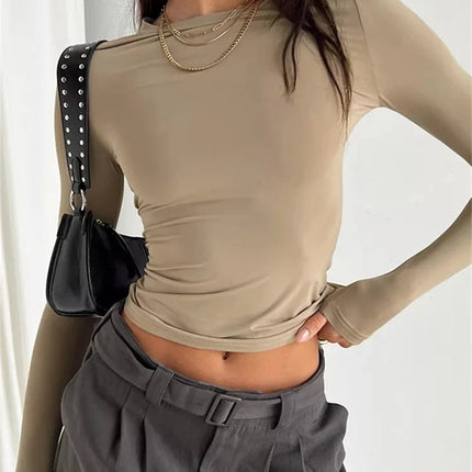 Long Sleeve T Shirt Women Autumn Winter Y2k Crop Top Casual Slim Fit Pullovers Solid O Neck T-shirts Streetwear Female Basic Tee