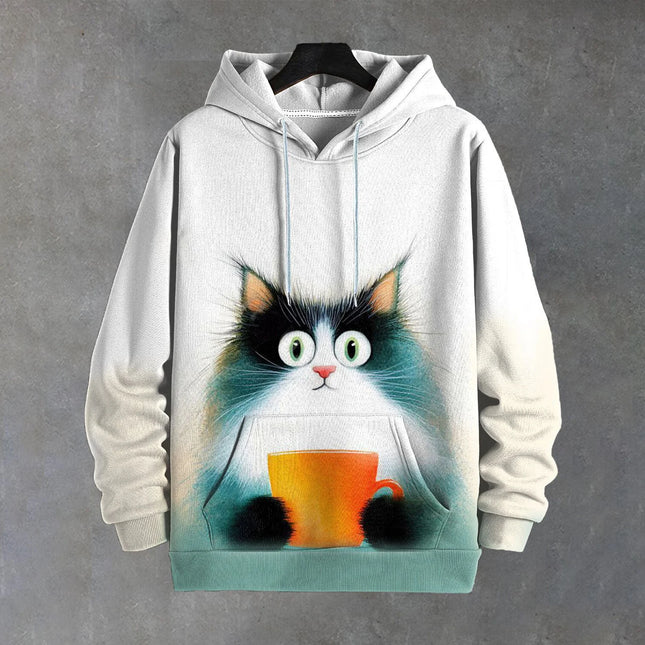 Men's Sweatshirt Casual Long Sleeve Hooded Pullover Animal Print Top Autumn Fashion Oversized Vintage Men's Hoodie Streetwear