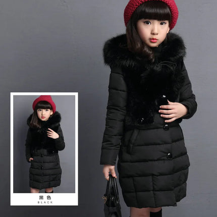 Winter Warm Jackets for Girls Fashion Fur Hooded Children Girls Waterproof Outwear Kids Cotton Lined Parkas