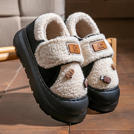 2025 New Platform Winter Cotton Shoes Women Outdoor Thick Bottom Warm Plush Slippers Woman Comfortable Cute Non Slip Snow Boots