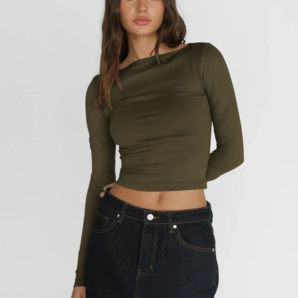 Long Sleeve T Shirt Women Autumn Winter Y2k Crop Top Casual Slim Fit Pullovers Solid O Neck T-shirts Streetwear Female Basic Tee