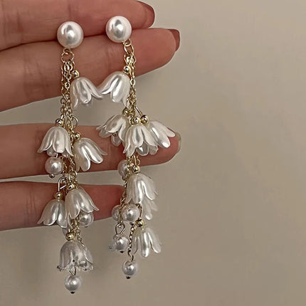 Romantic Temperament Fringed Purple Flower Clip on Earrings Without Piercing Fairy Vacation Style Seaside Long Ear Clips Cuffs
