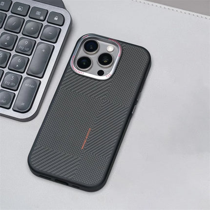 Matte Carbon Fiber Texture MagSafe Phone Case For iPhone 17 Wireless Charging Alloy Lens Protective Cover