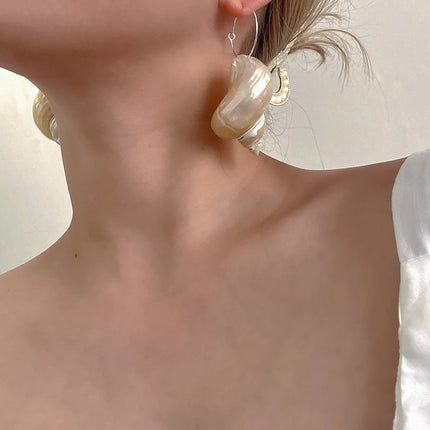 Simple Design Sense Natural Ring Spiral Earrings French Retro Baroque Exaggerated Women's Accessories