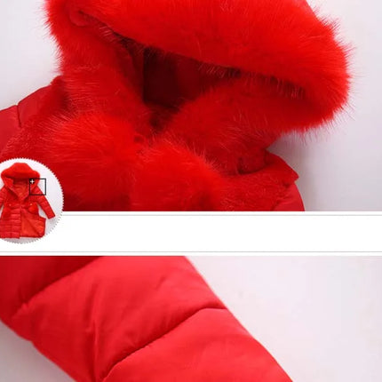 Winter Warm Jackets for Girls Fashion Fur Hooded Children Girls Waterproof Outwear Kids Cotton Lined Parkas