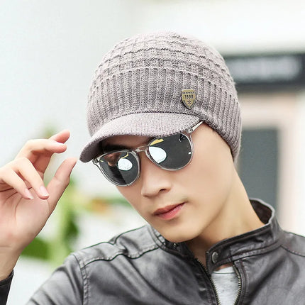 Men's Winter Keep Warm Visor Hats Thickened and Flannel Knitted Elastic Comfortable Winter Hats For Men