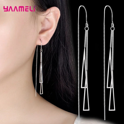 Earrings Fashion Jewelry Simple Geometric Tassel Long Box Chain Thread Pendientes Ear Decoration Ornaments