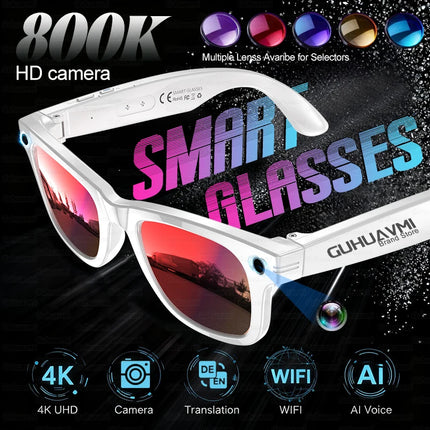 New Men Women 8MP HD Camera Smart Glasses For High-definition Photography Video Recording  Translation Voice Call And Music Play