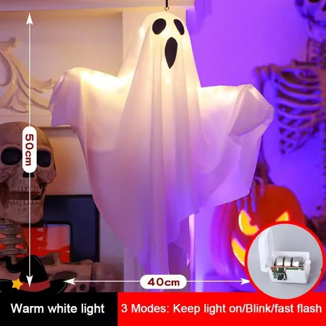 LED Glow Ghost Party Halloween Decoration for Home Indoor Outdoor Haunted House Bar Hanging Horror Props with Lights
