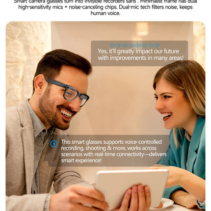 New Men Women 8MP HD Camera Smart Glasses For High-definition Photography Video Recording  Translation Voice Call And Music Play
