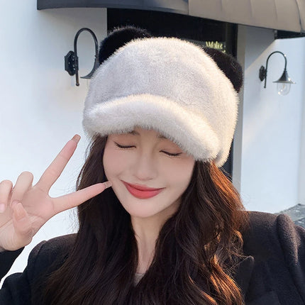 1pc Bear Ears Baseball Hat for Women,cute Plush Cold Warm Adjustable Head Cap,Suitable for Daily Wear,Christmas,Travel,Holiday