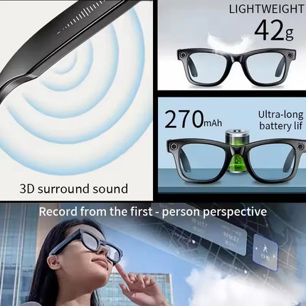 4K AI Smart Glasses 8MP HD Camera Video Bluetooth Call Intelligent Translation 270mAh Battery Voice Assistant Music Sunglasses