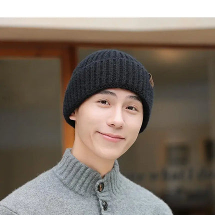 Winter Hats For Men Thickened Knitted Beanie Ear Protection Solid Color Cold Hat Keep Warm Baggy Cap Male Korean Elastic New