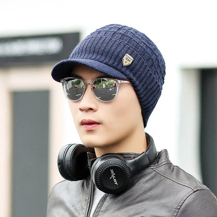 Men's Winter Keep Warm Visor Hats Thickened and Flannel Knitted Elastic Comfortable Winter Hats For Men