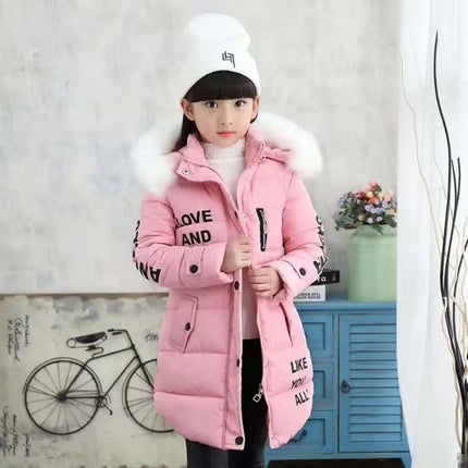 Winter Warm Jackets for Girls Fashion Fur Hooded Children Girls Waterproof Outwear Kids Cotton Lined Parkas