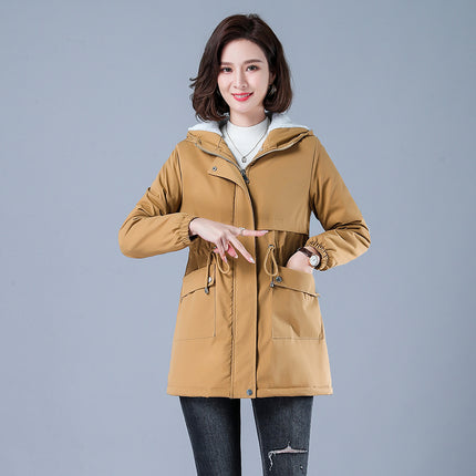 Winter Jacket Cotton Warm Puffer Coat Women Casual Parkas With Lining Plush hooded trench Outwear Women's Clothes