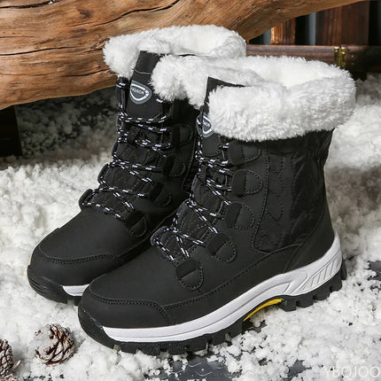 Winter snow boots for women's outdoor travel waterproof anti slip thickened warm high top cotton shoes women's midsole boots