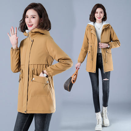 Winter Jacket Cotton Warm Puffer Coat Women Casual Parkas With Lining Plush hooded trench Outwear Women's Clothes