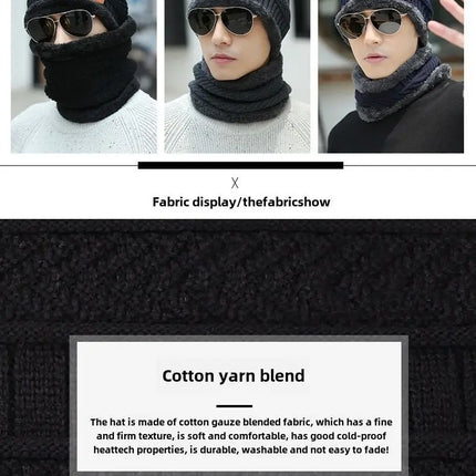 Winter hat men's warm and cold resistant with thick woolen hat cotton hat cycling knitted hat neck protection scarf two-piece se