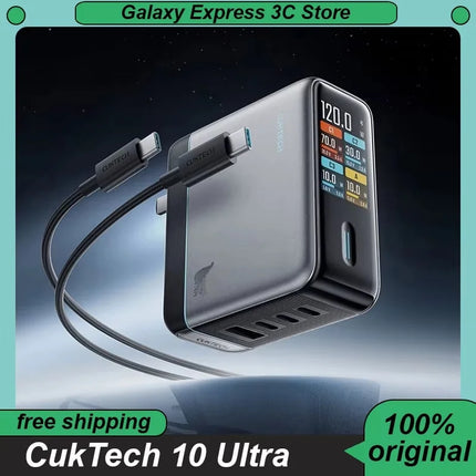 CukTech 10 Ultra GaN Charger 120W MAX Power Adaptor Adaptive Fast Charge Digital Display Mobile Phone Charger Original PD2.0 3.0