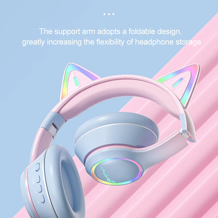 RGB Cat Ear Bluetooth Headphones For Girls Gradient Wireless Headphones With Microphone Stereo Music Game Earphones Kids Gifts