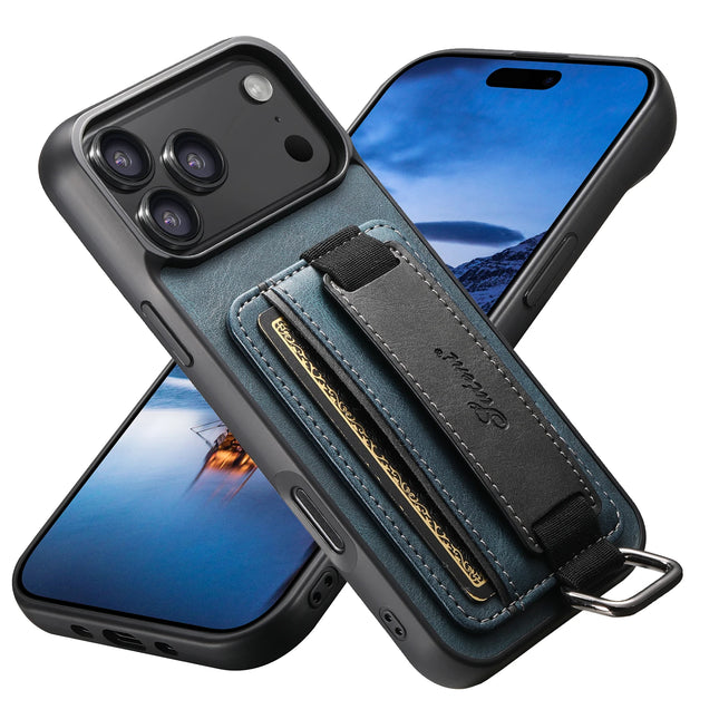 SUTENI Phone Case Wrist Strap Ring Buckle Faux Leather Card Holder Stand For iPhone 17 Pro Max 16 Plus 15 14 13 12