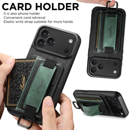 SUTENI Phone Case Wrist Strap Ring Buckle Faux Leather Card Holder Stand For iPhone 17 Pro Max 16 Plus 15 14 13 12