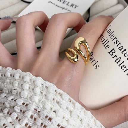 New Adjustable Colorful Drip Glaze Ring - Fashion Retro Geometric Gold Colour Metal Rings